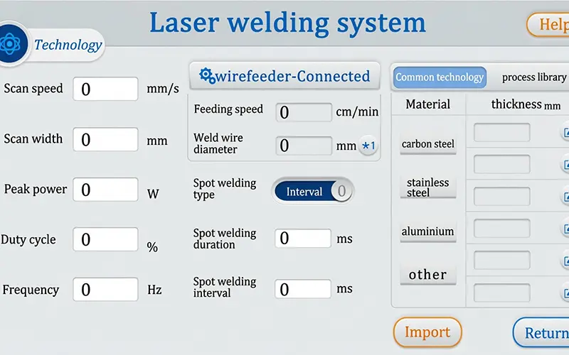 operator selecting stainless steel welding preset on KH-1500 touch screen control panel